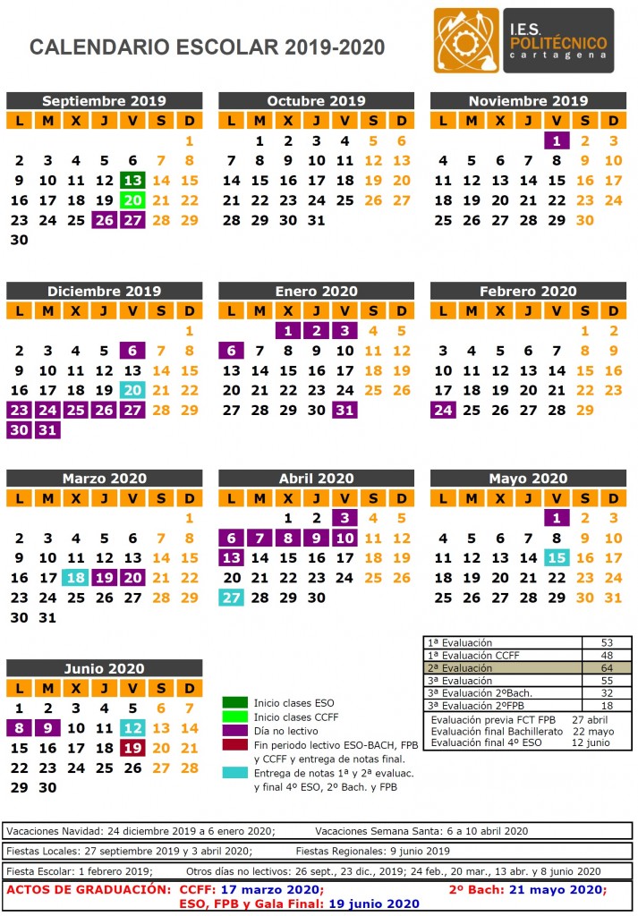 Calendario escolar 2019-20